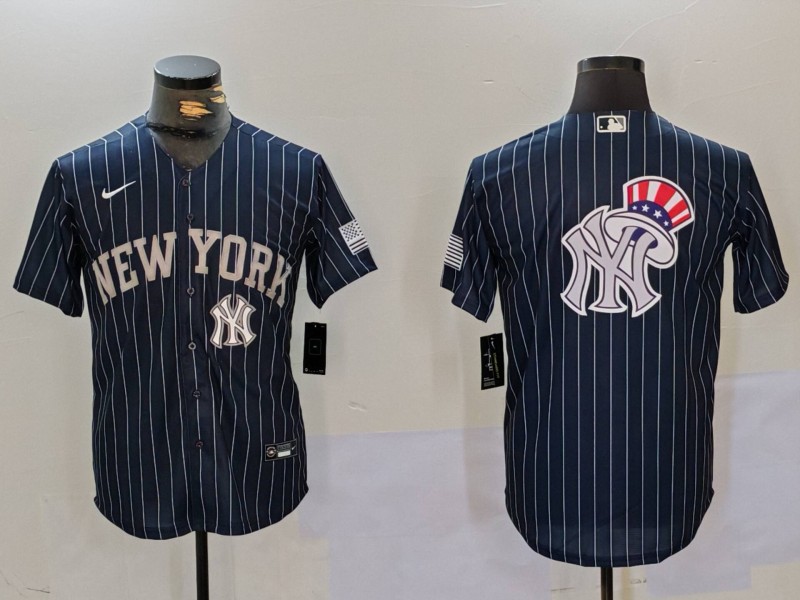 Men New York Yankees Blank Blue stripe joint name 2024 Nike MLB Jersey style 91217